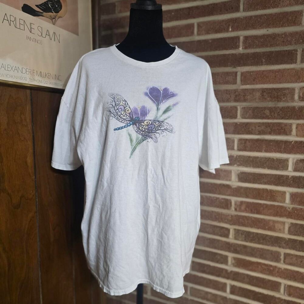 Vintage 90s y2k delta pro weight tee with dragonflies Womans XXL